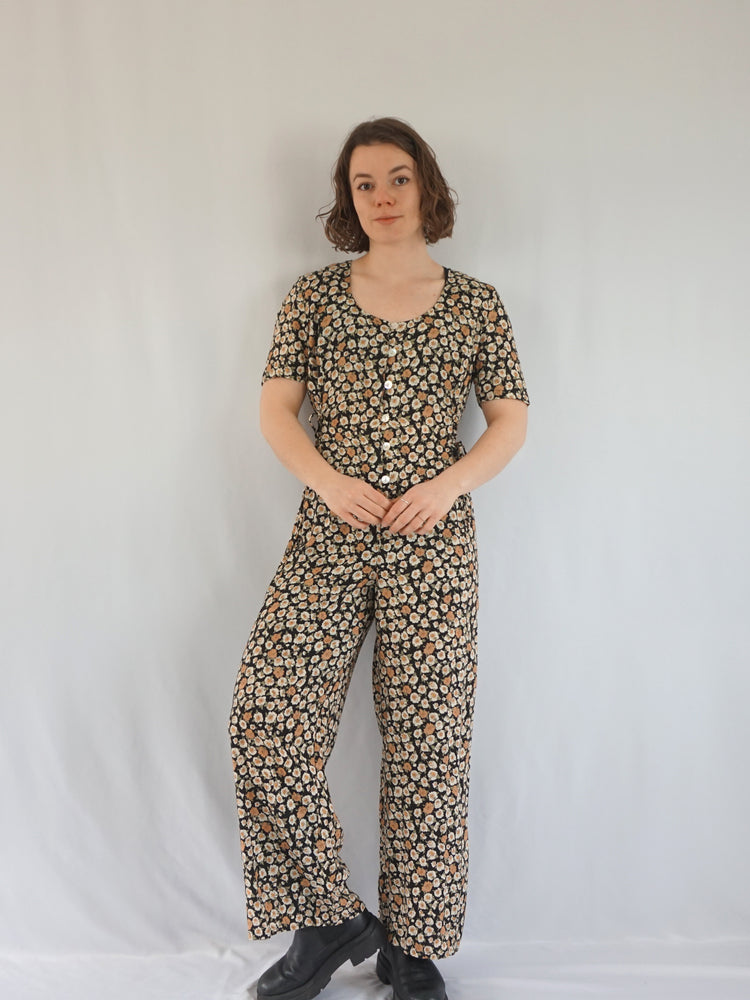 Side Tie Floral Jumpsuit - M