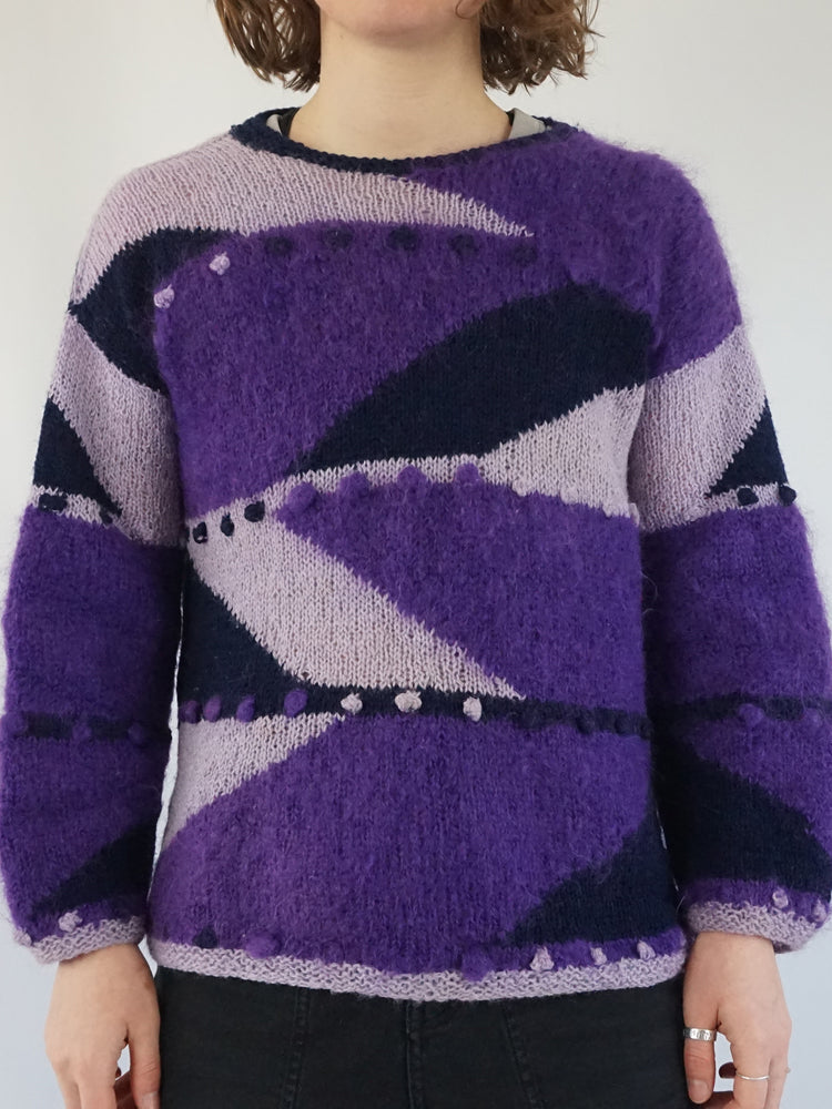 Purple Knitted Mohair Jumper - M