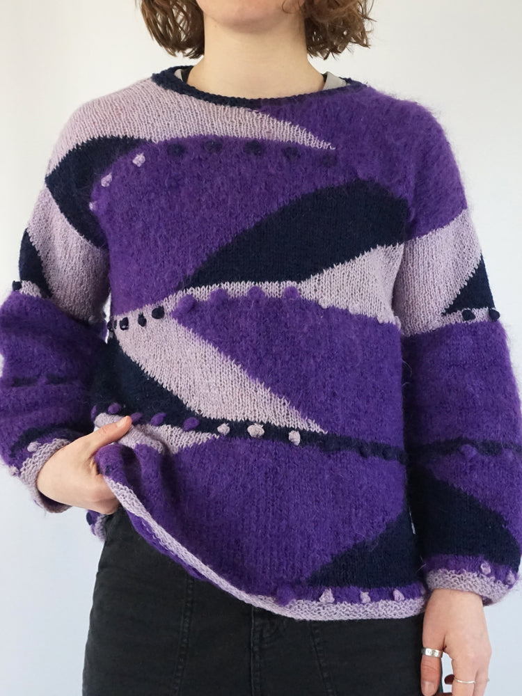 Purple Knitted Mohair Jumper - M