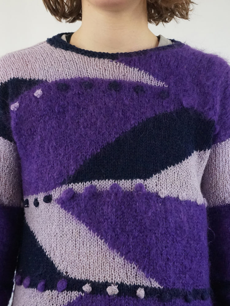 Purple Knitted Mohair Jumper - M