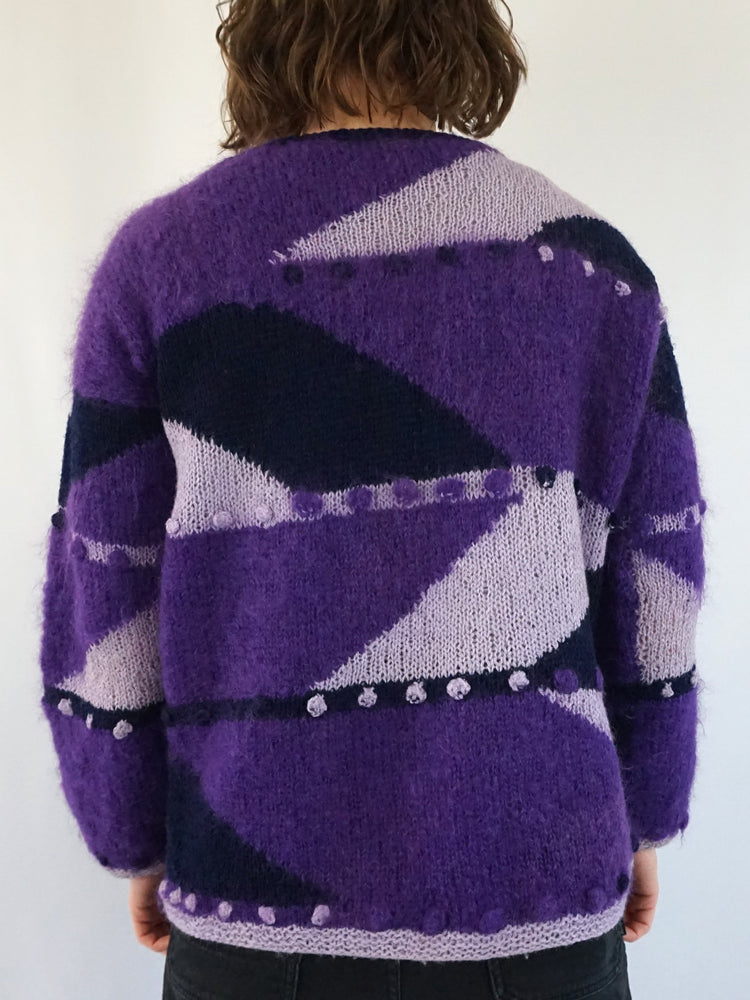 Purple Knitted Mohair Jumper - M