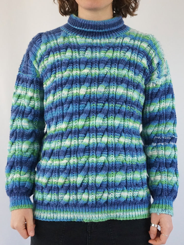 Colourful Striped Cable Knit Jumper - M