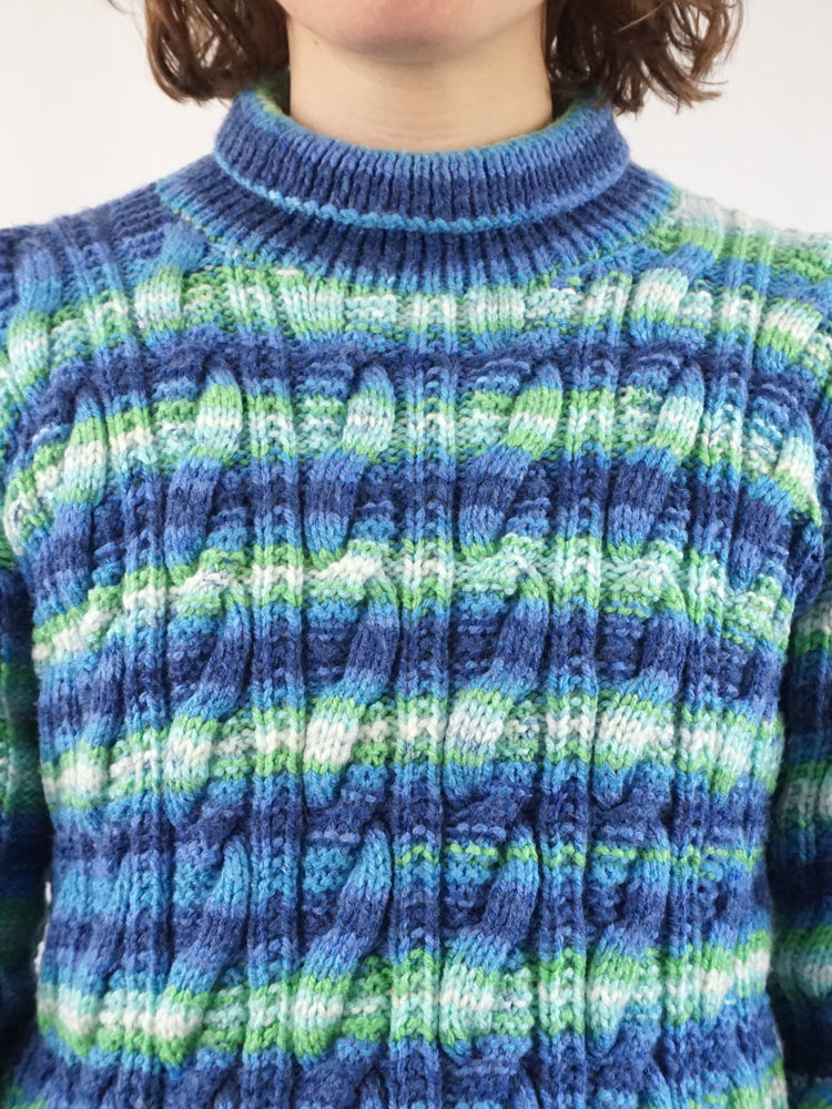 Colourful Striped Cable Knit Jumper - M