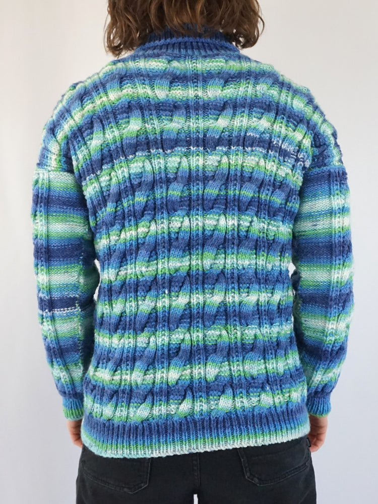 Colourful Striped Cable Knit Jumper - M