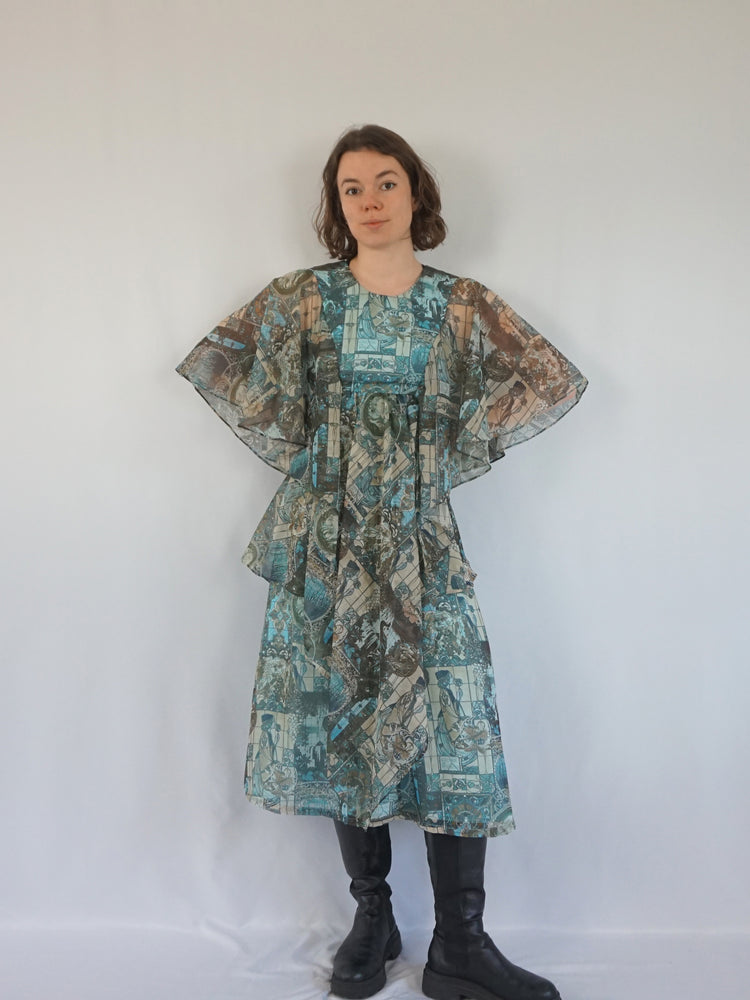 Renaissance Print Layered Dress - S