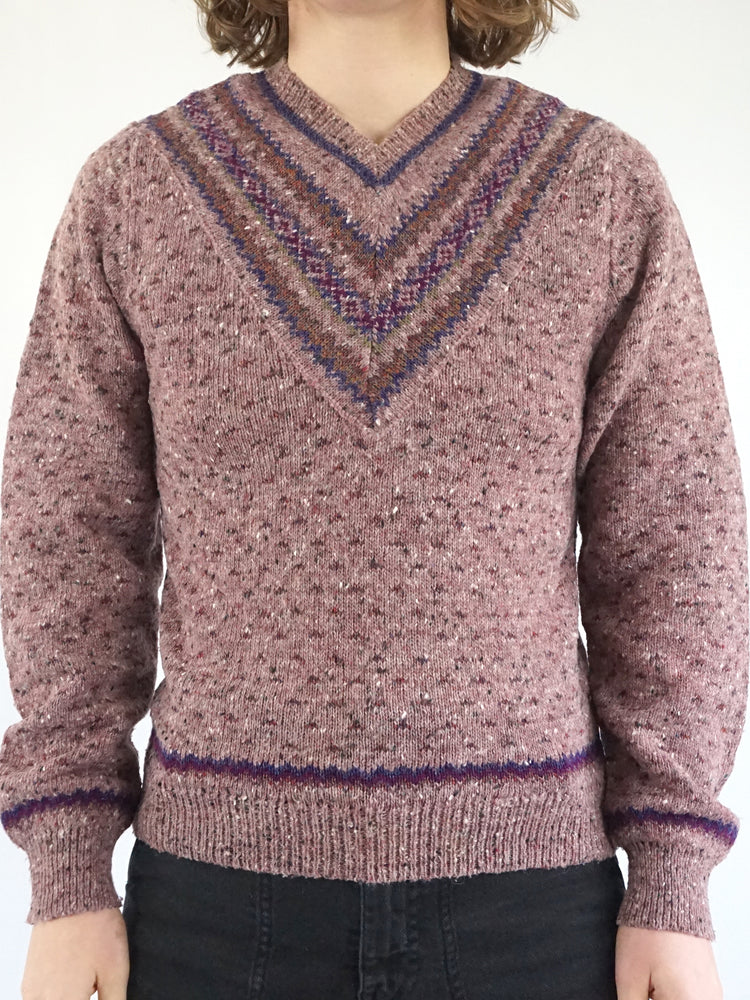Pink Patterned Wool Jumper - S
