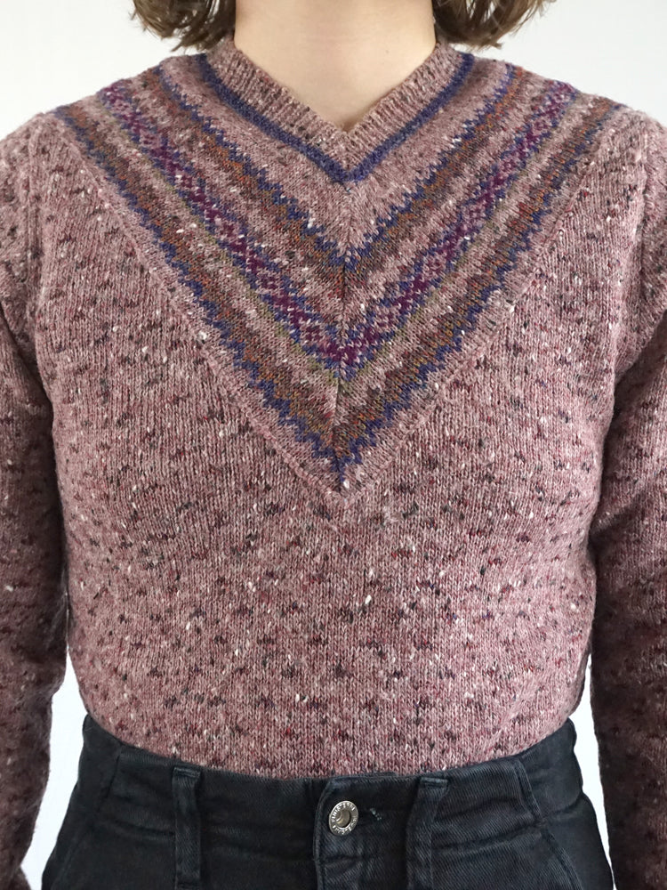 Pink Patterned Wool Jumper - S