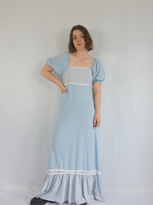 Baby Blue Striped Maxi Dress - S