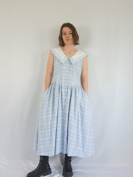 Sailor Style Checkered Dress - M/L