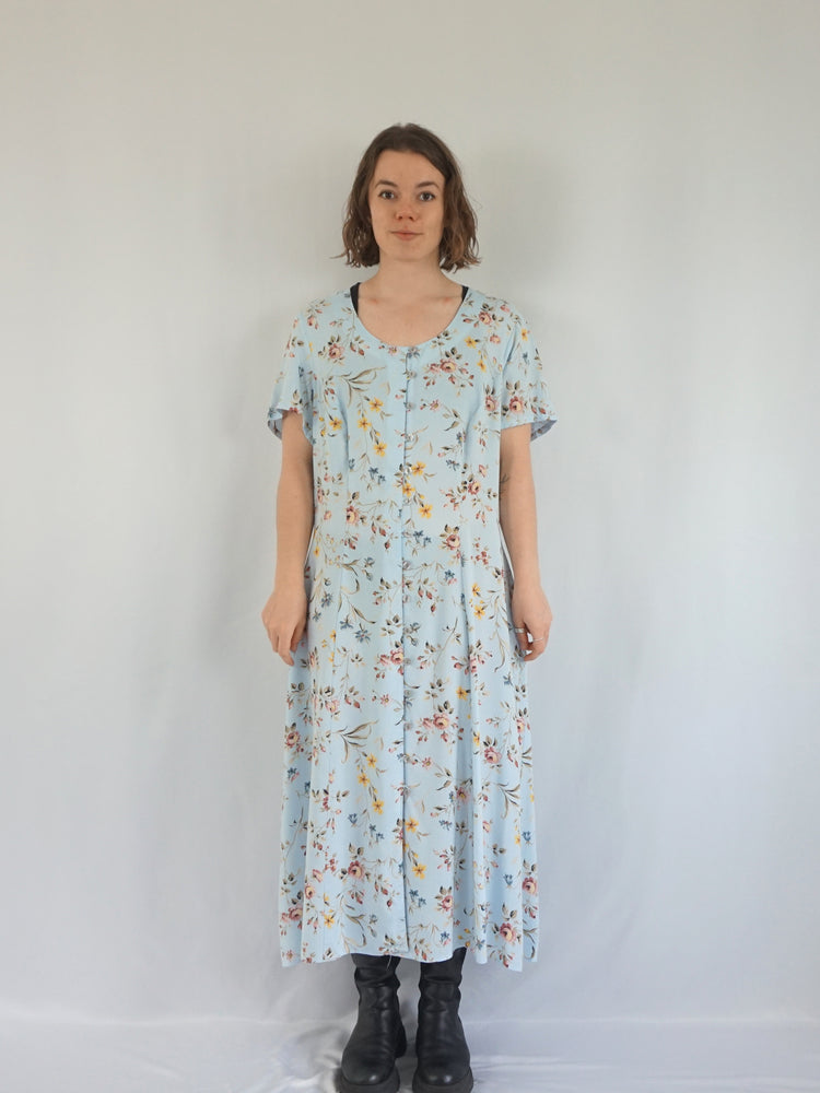 Baby Blue Casual Floral Dress - XL