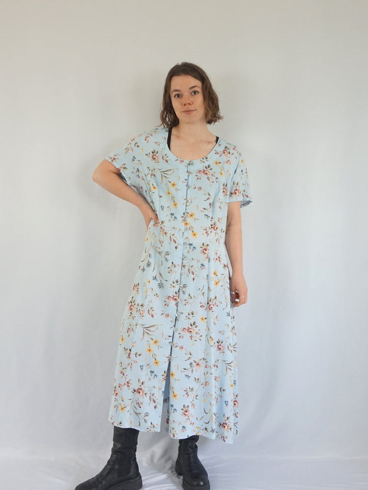 Baby Blue Casual Floral Dress - XL