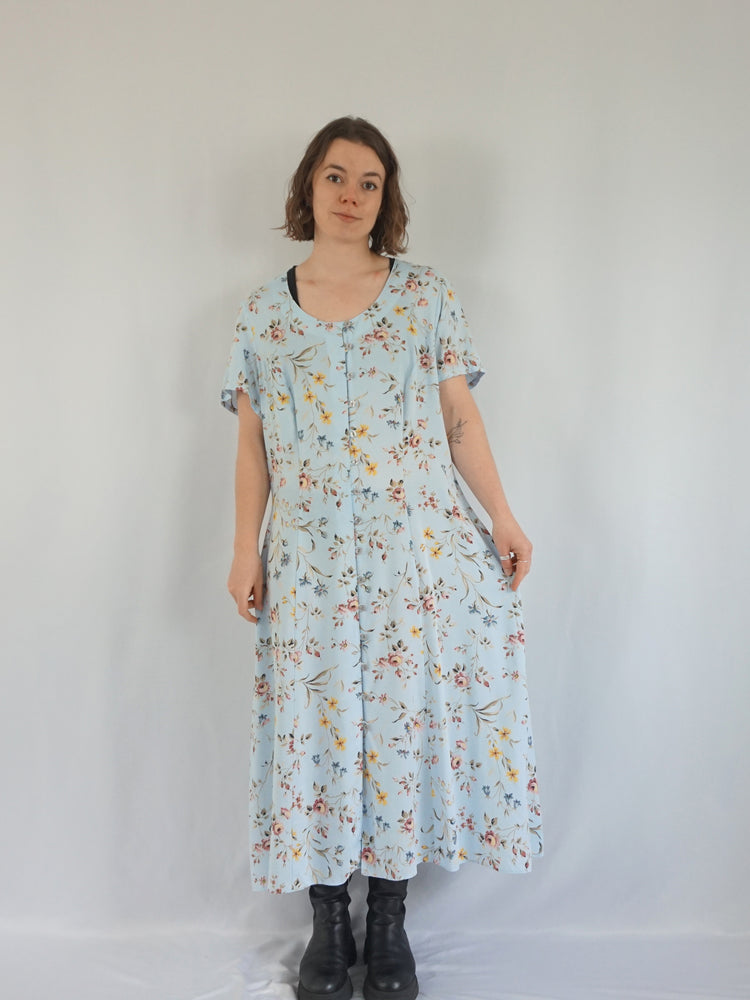 Baby Blue Casual Floral Dress - XL