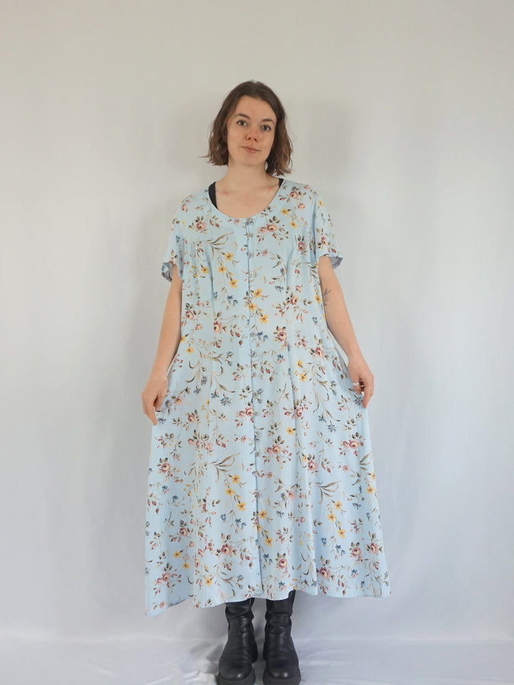 Baby Blue Casual Floral Dress - XL