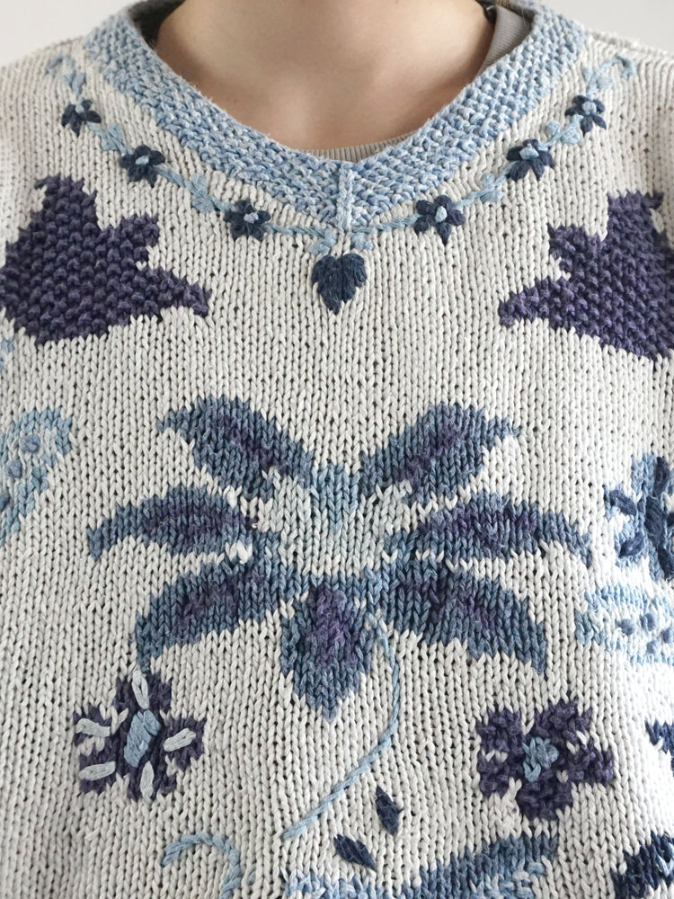 Floral Patterned Cotton Jumper - L