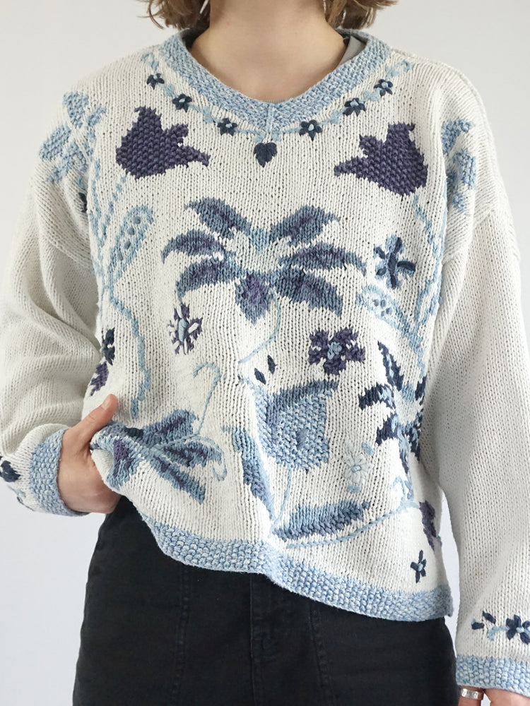 Floral Patterned Cotton Jumper - L