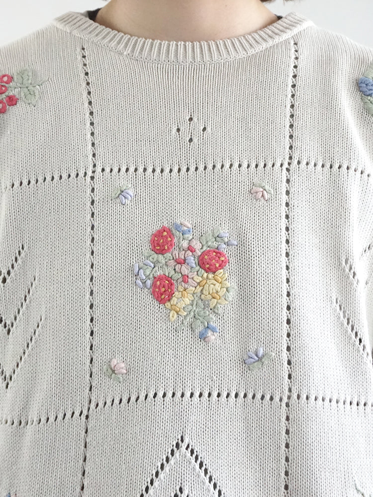 Strawberry & Floral Embroidered Jumper - L