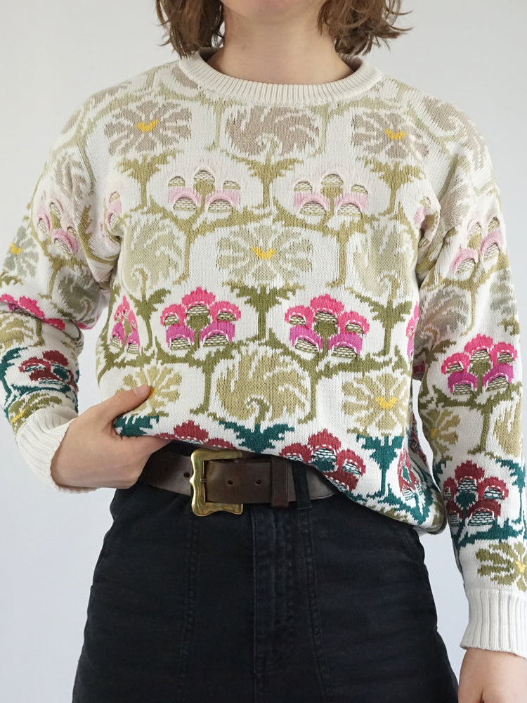 Floral Patterned Cotton Jumper - S