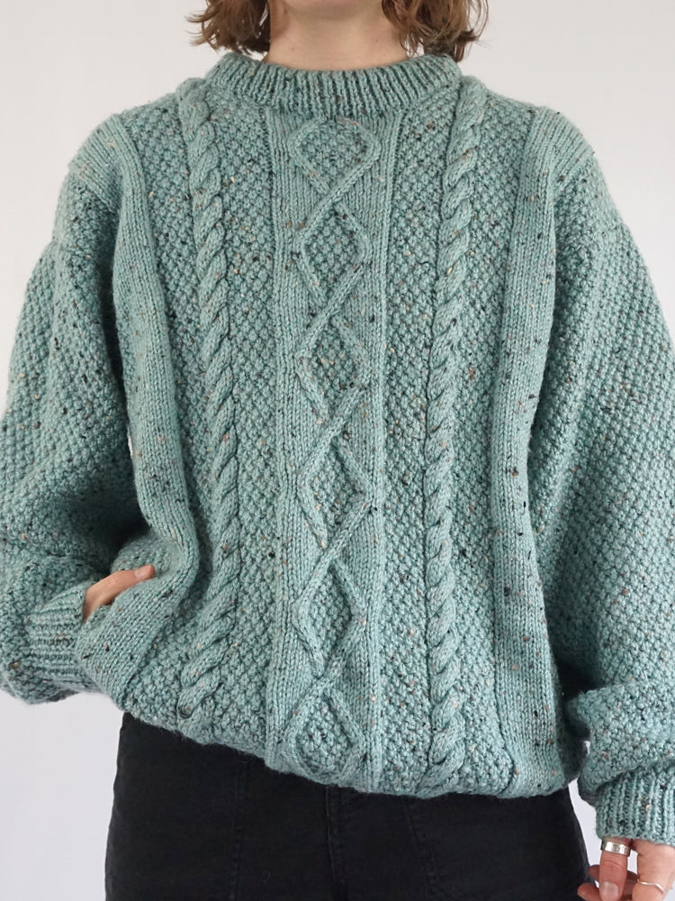 Blue-ish Speckled Aran Jumper - XL