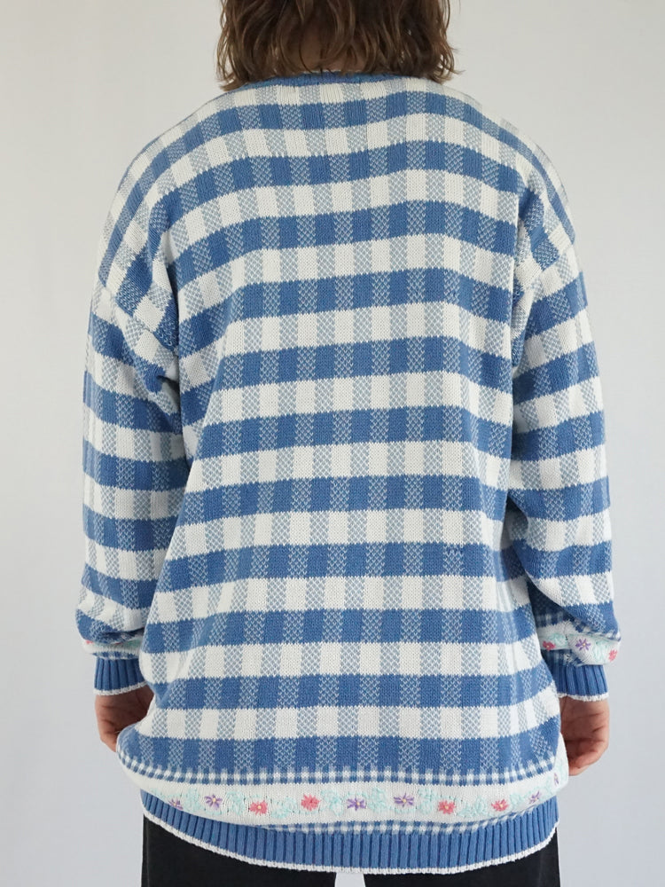Floral Embroidered Checkered Jumper - XL