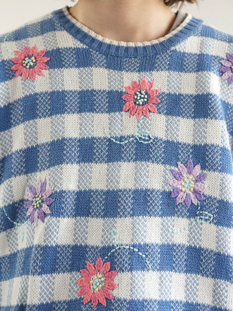 Floral Embroidered Checkered Jumper - XL