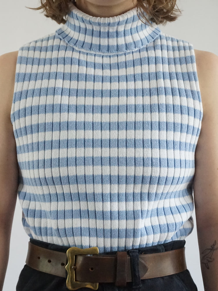 Striped Turtleneck Knitted Top - S