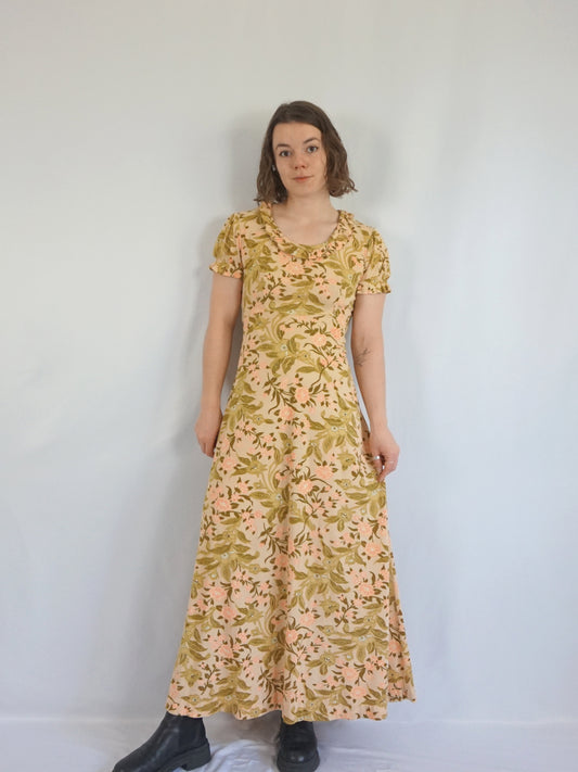 Beige Floral Maxi Dress - S