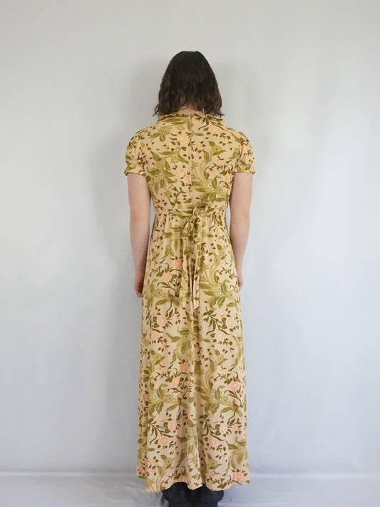 Beige Floral Maxi Dress - S