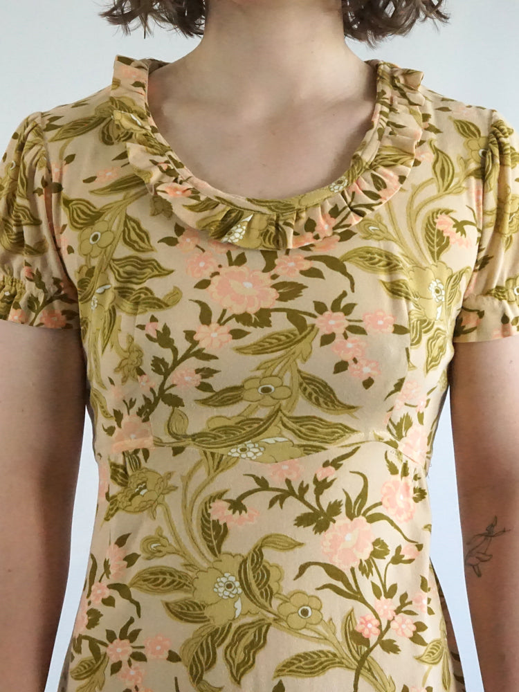 Beige Floral Maxi Dress - S