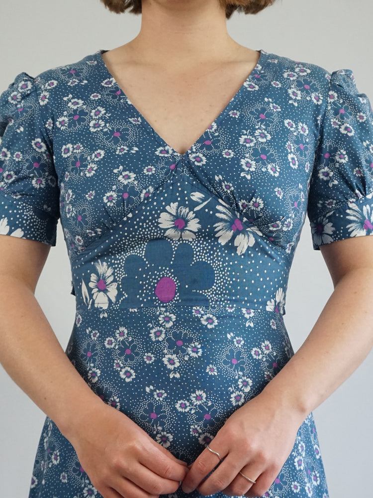 Blue Floral Tiered Maxi Dress - S