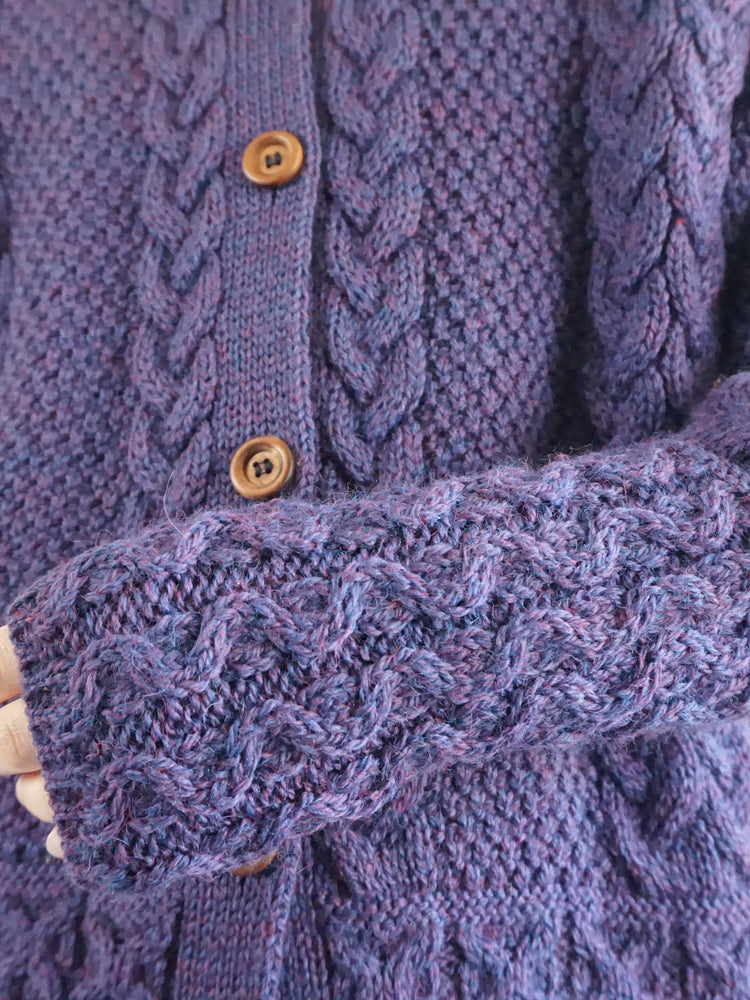 Purple Cable Knit Wool Cardigan - L