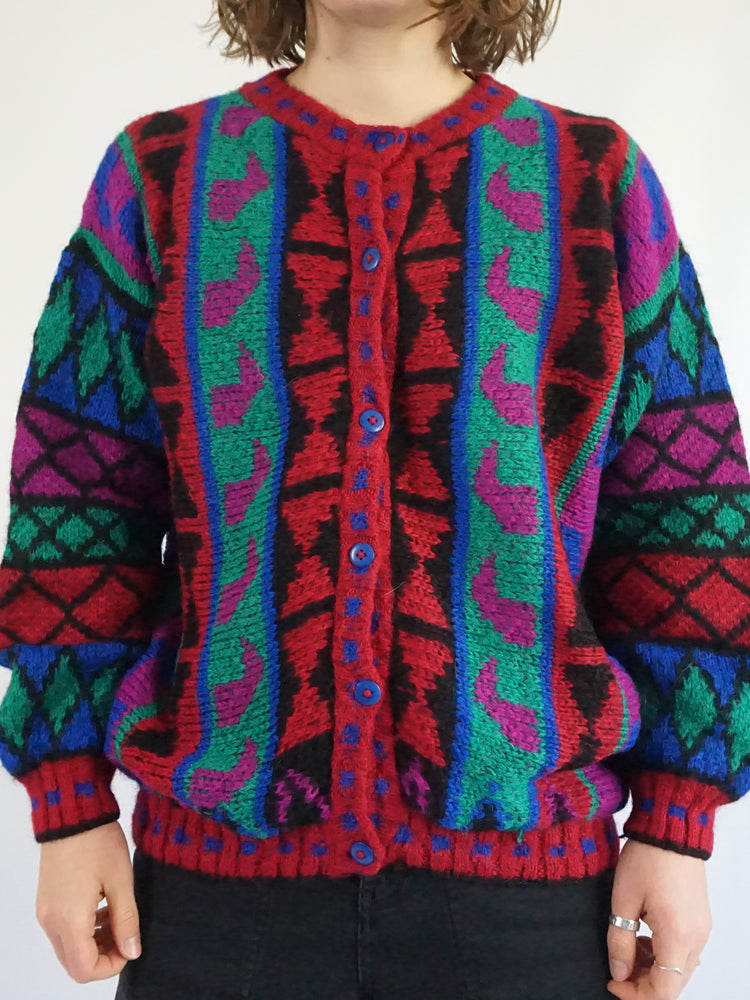Pure Wool Patterned Cardigan - M