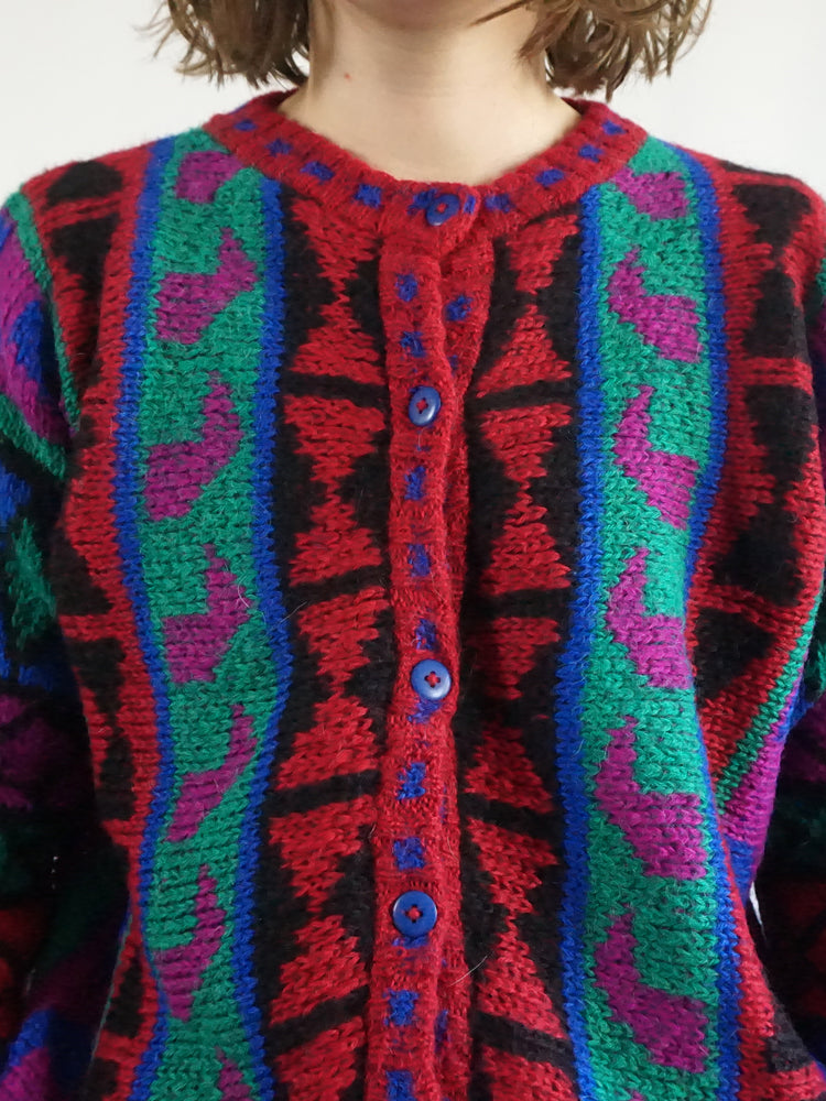 Pure Wool Patterned Cardigan - M