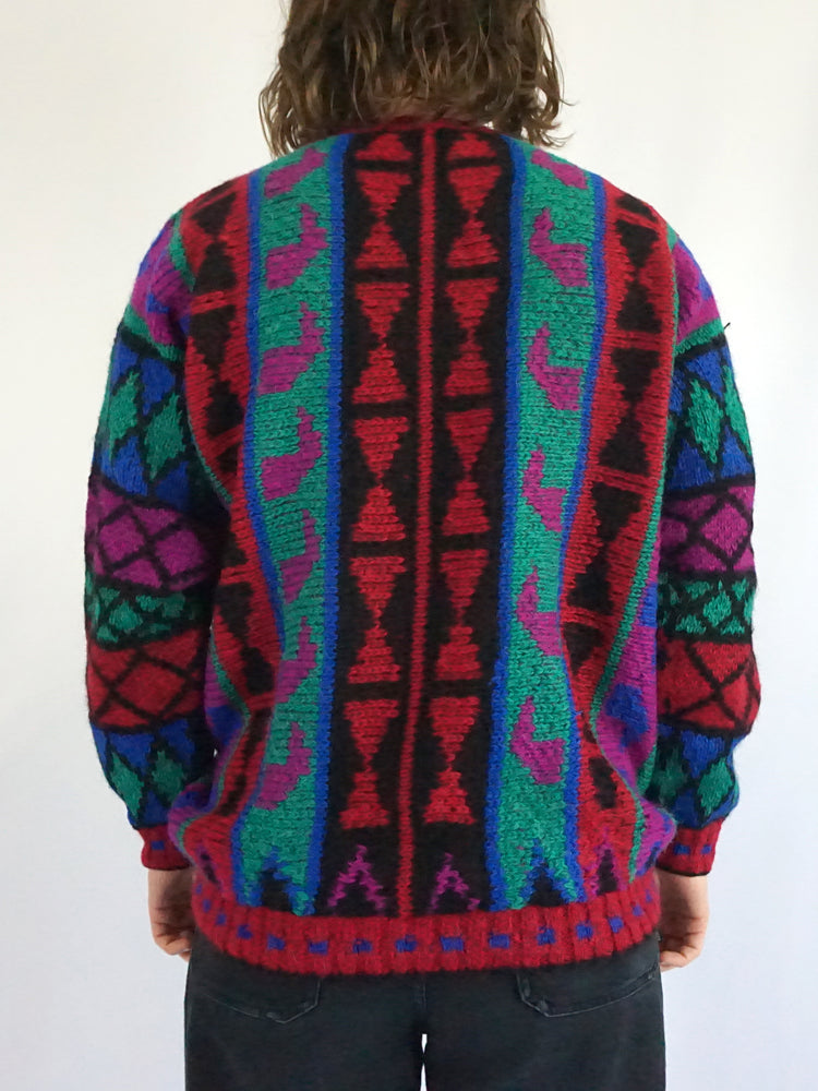 Pure Wool Patterned Cardigan - M