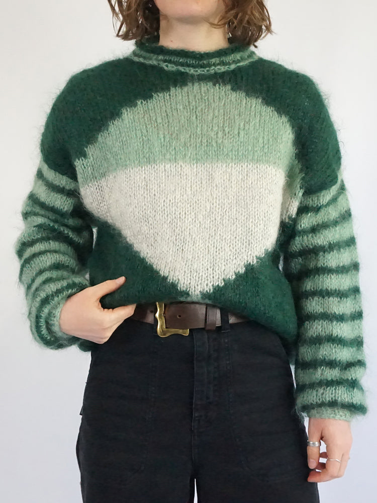 Green Mohair Patterned Jumper - L