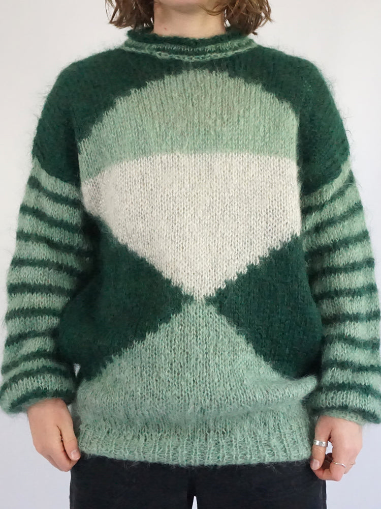 Green Mohair Patterned Jumper - L
