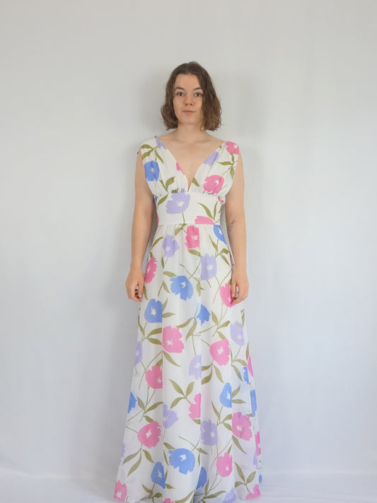 White Floral Maxi Dress - S