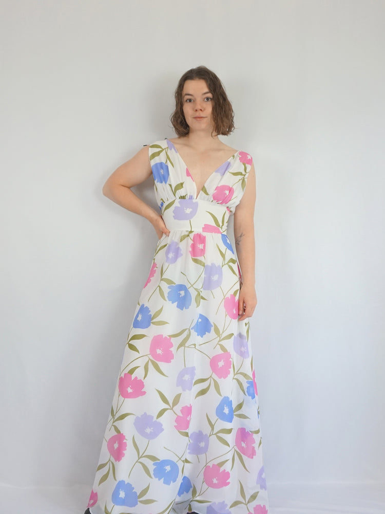 White Floral Maxi Dress - S