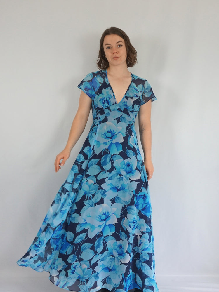 Floral Backless Maxi Dress - XS/S