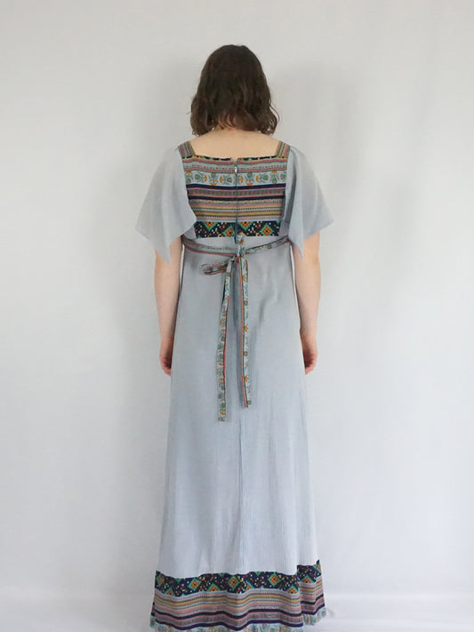 Cheesecloth Hanky Sleeve Maxi Dress - S