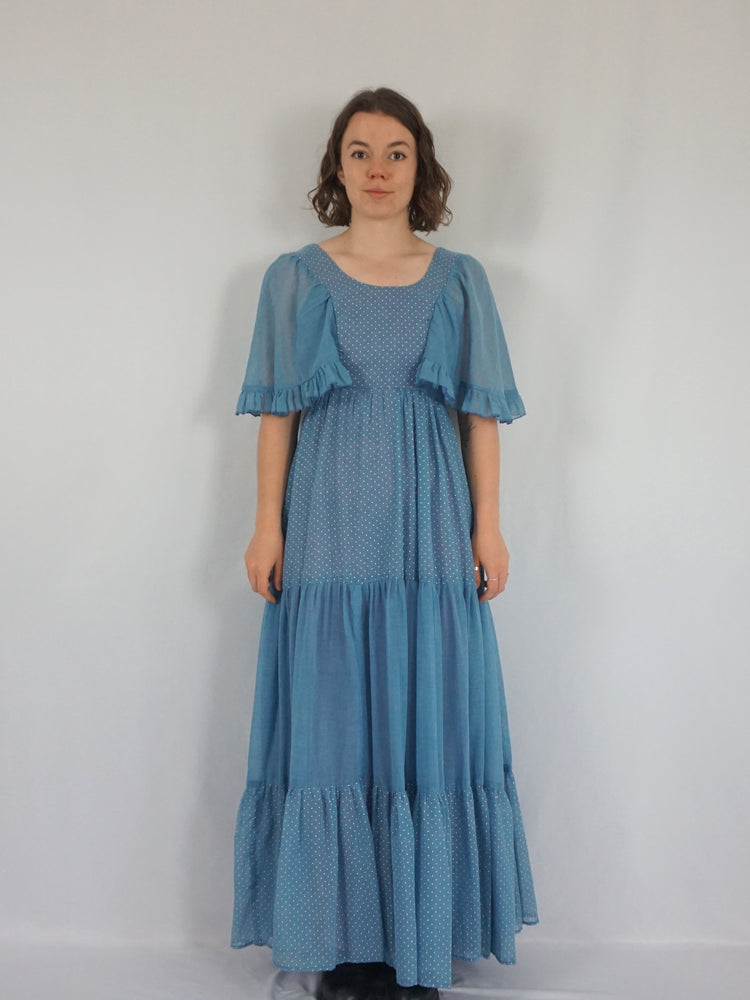 Polka Dot Tiered Maxi Dress - XS