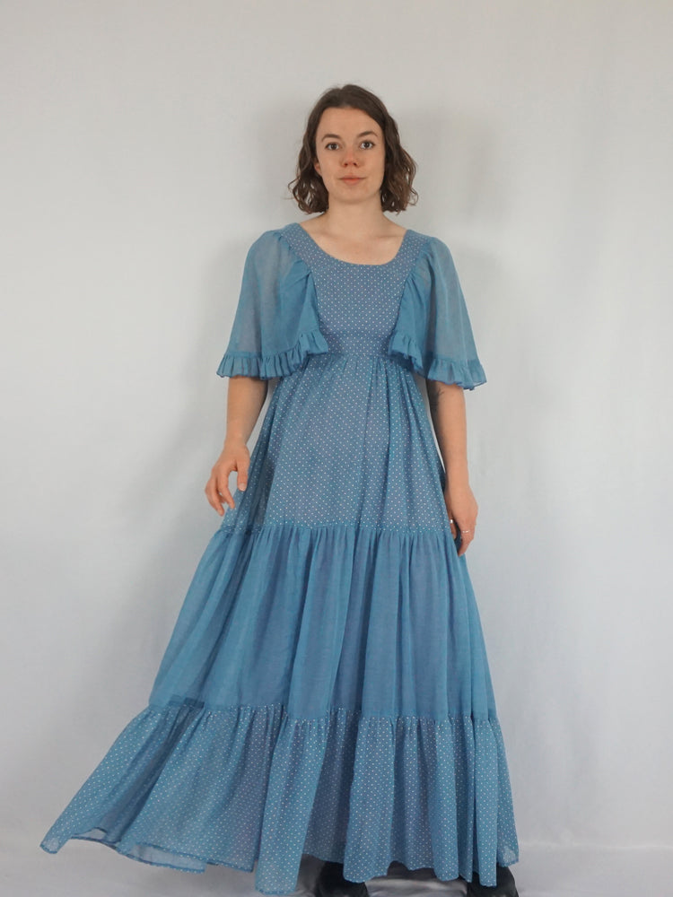 Polka Dot Tiered Maxi Dress - XS