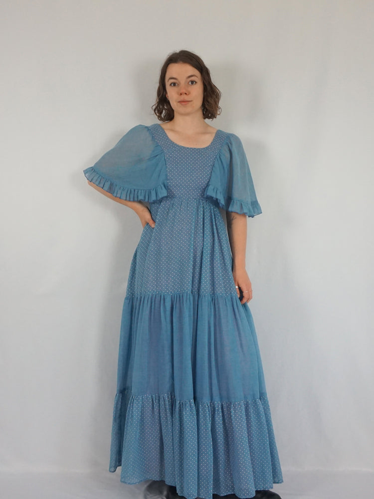 Polka Dot Tiered Maxi Dress - XS