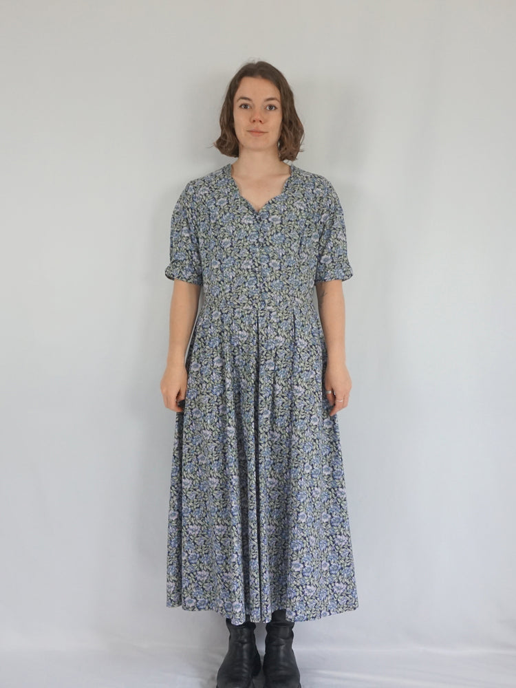 Laura Ashley Green & Purple Floral Dress - L