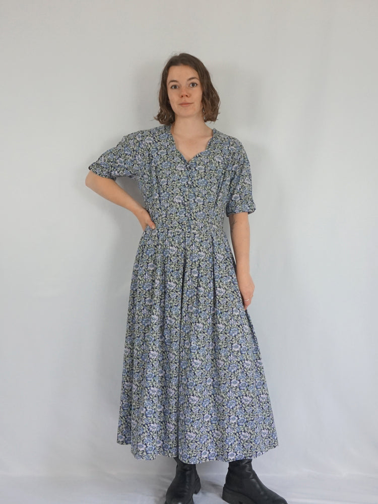 Laura Ashley Green & Purple Floral Dress - L
