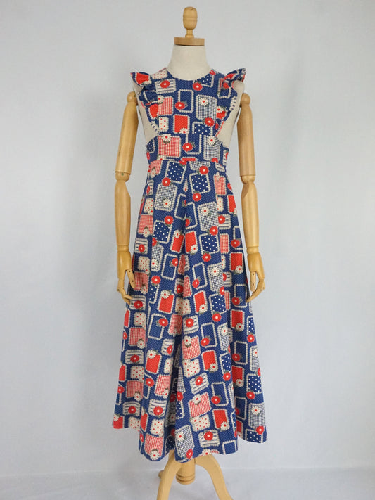 Colourful Patchwork Cotton Pinafore Dress - XXS