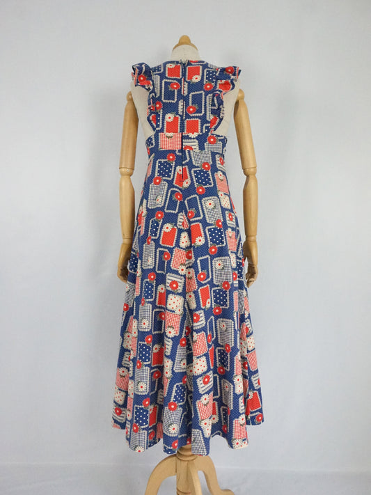 Colourful Patchwork Cotton Pinafore Dress - XXS