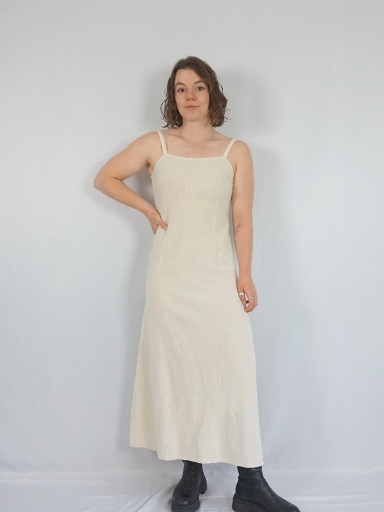 White Cotton Cheesecloth Dress - S