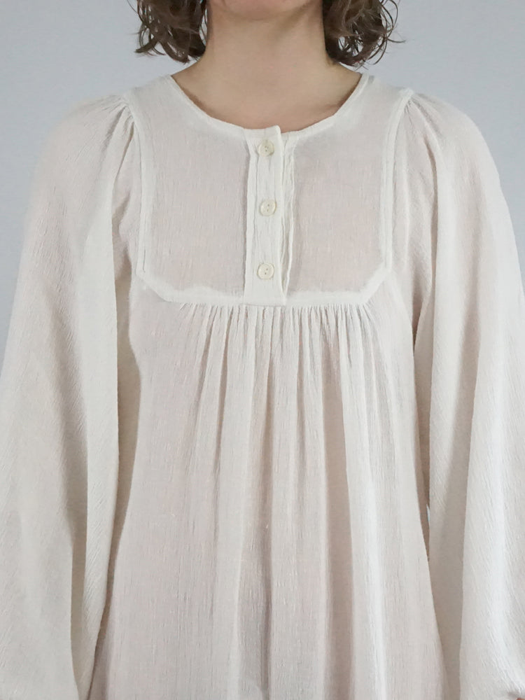 Balloon Sleeve Cotton Cheesecloth Dress - S