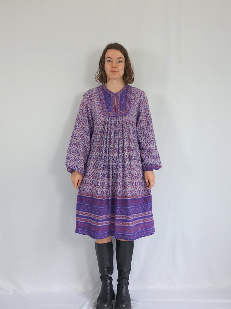 Quilted Purple Indian Cotton Dress - M