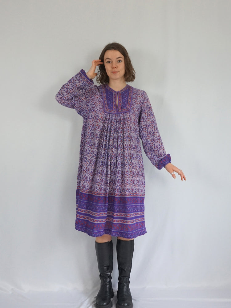 Quilted Purple Indian Cotton Dress - M